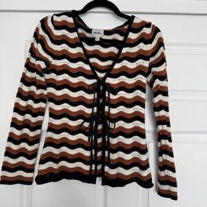 RHYTHM | striped cardigan sweater white/black/tan SMALL